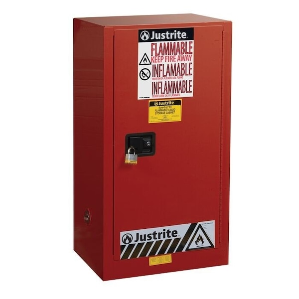 Justrite Hazardous Material Storage Cabinet, 15 gal, 1 Shelves, Steel, 23 1/4 in W x 44 in H x 18 in D, Red 891521 - main